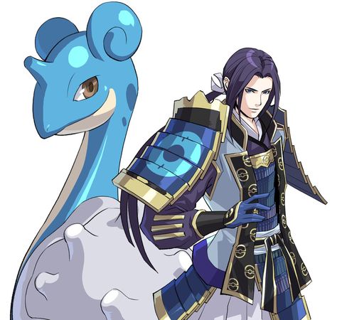 Mitsuhide & Lapras Fantasy Samurai, Pokemon Conquest, Pokemon Story, Cosplay Patterns, Wolf's Rain, Pokemon Human Form, Pokemon Human, Ancient Japan, Samurai Warriors