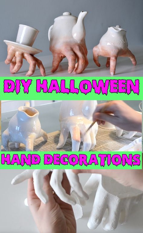 Creepy Barbies Diy, Halloween Bones Decorations, Diy Morgue Halloween, Diy Brains Halloween, Low Cost Halloween Decor, Adam’s Family Halloween Decorations, Creepy Halloween Diy Decorations, Diy Zombie Hands, Halloween Figures Diy