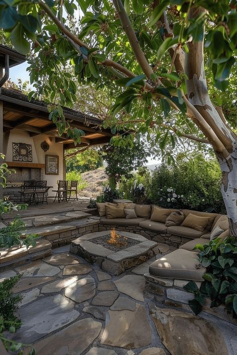 Sunken Fire Pit, Tuscan Patio, Porch Garden, Outdoor Decor Backyard, Outdoor Patio Decor, Backyard Patio Designs, Porch Patio, Outdoor Rooms, Outdoor Design