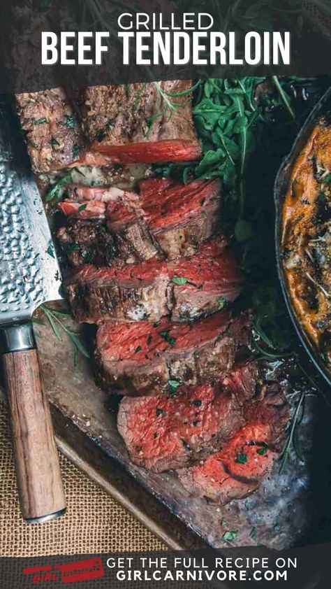 Grilled Beef Tenderloin: Elevate your grilling game with this mouthwatering recipe! 🔥🥩 Discover the art of perfectly grilled beef tenderloin that's juicy and flavorful. Whether it's a special occasion or a weekend cookout, this recipe will have your guests asking for more. 🍽️🍴 Tender, succulent beef seasoned to perfection and cooked to your desired level of doneness. Follow our step-by-step guide to become the grill master you've always wanted to be. Steak With Sides, Beef Tenderloin Roast Recipes, Beef Tenderloin Recipe, Grilled Tenderloin, Whole Beef Tenderloin, Grilled Beef Tenderloin, Meat Ideas, Beef Tenderloin Recipes, Beef Tenderloin Roast