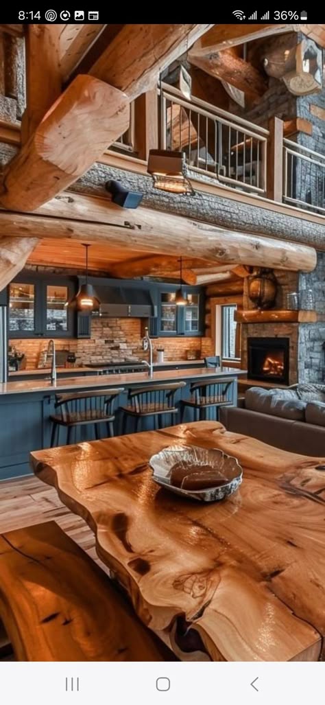 Log Cabin Open Kitchen And Living Room, Log Cabin Home Theater, Log Cabin Houses Interior, A Line Cabin Interior, Western Cabin Interior, Log Home Great Room, Western Log Cabin Interior Design, Rustic Outdoorsy Home Decor, Cabin House Design Interiors