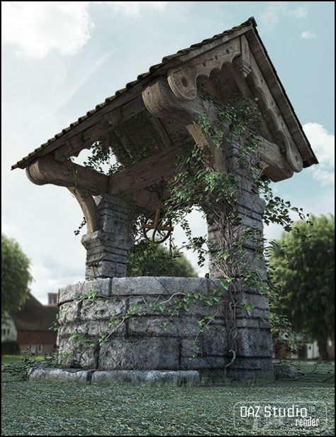 Water Well Design, Wishing Well Ideas, Wishing Well Garden, Old Water Pumps, Well Ideas, Stone Well, Wishing Wells, Old Well, Wheelbarrow Garden