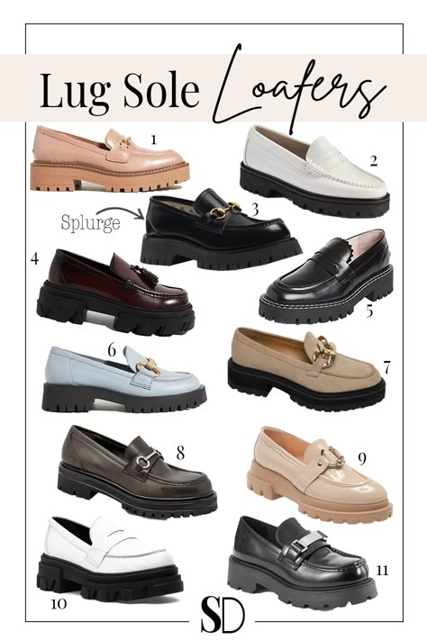 Spring Shoe Trends - One of my favorite trends of the season is lug sole loafers. Yes. They are still going strong for spring. #styledahlia #shoetrends #springshoes #casualshoes #loafers #lugsoleloafers Sepatu Platform, Sandals Design, Loafers Outfit, Shoes Outfit Fashion, Fashion Vocabulary, Loafer Shoes Women, Girly Shoes, Shoes Outfit, Aesthetic Shoes