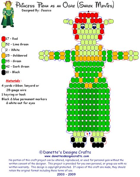 Possum Bead Pattern, Easy Pony Bead Patterns, Shrek Kandi, Shrek Crafts, Pony Bead Patterns Easy, Bead Art Projects, Pony Beads Patterns, Bead Pets, Bead Buddies