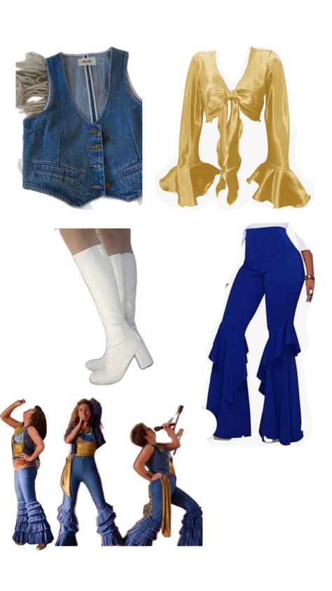 Donna And The Dynamos Costume, Dynamos Costume, Abba Clothes, Mamma Mia Costume, Mamma Mia Outfits, 70s Party Outfit, Mama Mia Party, Donna And The Dynamos, Mamma Mia Birthday