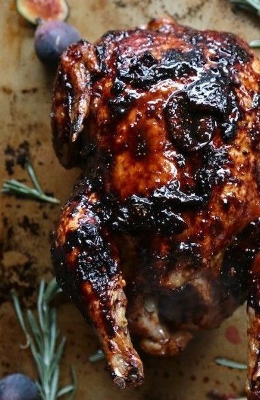 BALSAMIC VINEGAR, FIG & ROSEMARY-GLAZED CHICKEN [countrycleaver] Fig Recipes, Winner Winner, Whole Chicken, Chicken Dishes Recipes, Roast Chicken, Poultry Recipes, Chicken Dinner Recipes, Balsamic Vinegar, Thanksgiving Turkey