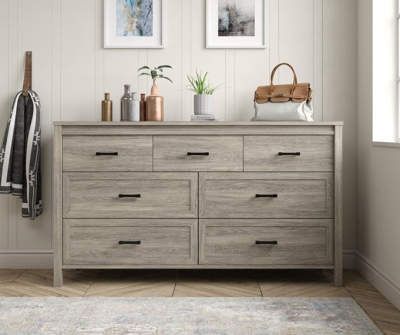 Shop Bedroom Dressers and Storage Dressers | Big Lots Rustic Dresser, Bedroom Makeover Ideas, Grey Dresser, Clear The Clutter, Oak Dresser, Laminated Mdf, 7 Drawer Dresser, Wooden Dresser, Dresser Sets