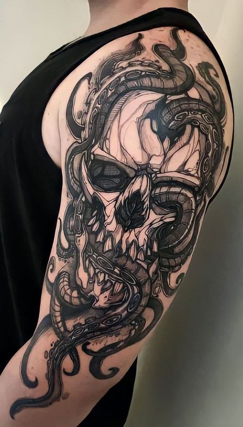 Scary Octopus Tattoo, Octopus Shoulder Tattoo, Tattoos Octopus, Tentacle Tattoo, Unusual Tattoos, Octopus Tattoo Sleeve, Kraken Tattoo, Tentacle Art, Side Thigh Tattoos