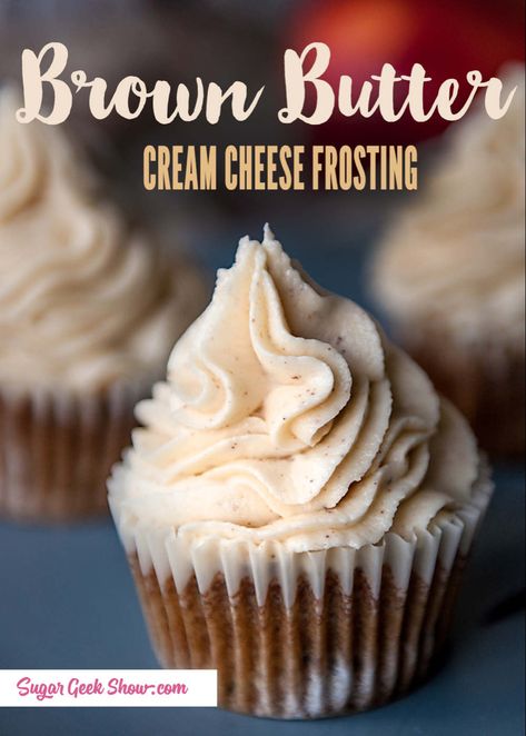 Brown butter frosting made with cream cheese has a nutty and rich flavor with a touch of tanginess. The perfect frosting for fall! Pairs perfectly with carrot cake, applesauce spice cake or pumpkin spice cake! #buttercream #brownbutter #frosting #creamcheese #creamcheesefrosting #cupcakes #cake #recipe #howtomake #fallflavors Browned Butter Frosting, Frosting With Cream Cheese, Butter Frosting Recipe, Applesauce Spice Cake, Brown Butter Cream Cheese Frosting, Brown Butter Cream Cheese, Brown Butter Frosting, Butter Cream Cheese Frosting, Cream Cheese Buttercream