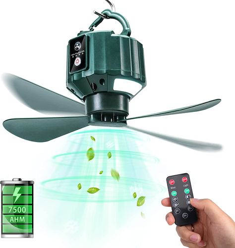 DUKUSEEK Tent Ceiling Fans for Camping, 7500mAh Portable Tent Fans with Light and Remote Control, Power Bank, USB Battery Operated Camping Fan with Hanging Hook for Canopy Tent, RV Tent Ceiling, Tent Fan, Small Tent, Hanging Tent, Camping Fan, Lost Lands, Canopy Tent Outdoor, Emergency Survival Kit, Portable Tent