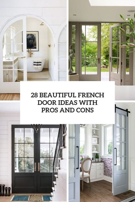 beautiful french door ideas with pros and cons cover French Door And Window Wall, Light Wood French Doors, Small Dining Room With French Doors, French Doors Living Room Interior Design, Dark French Doors Interior, 3 Sets Of French Doors, French Doors For Bedroom, Modern French Doors Interior Master Bedrooms, French Doors Living Room To Porch