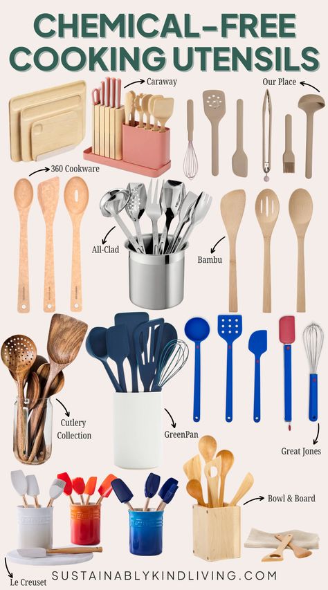 chemical free cooking utensils Kitchen Utensils List, Wooden Cooking Utensils Set, Bamboo Cooking Utensils, Wood Cooking Utensils, Best Cooking Utensils, Non Toxic Cookware, Kitchen Essentials List, Wooden Cooking Utensils, Silicone Cooking Utensils