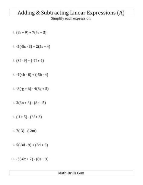 Learn how to simplify linear expressions with multipliers with step-by-step examples. #Math #Algebra Simplifying Algebraic Expressions, Math Worksheets For Kids, Math Expressions, Algebraic Expressions, Multiplication Worksheets, Printable Math Worksheets, How To Simplify, Kids Math Worksheets, Adding And Subtracting