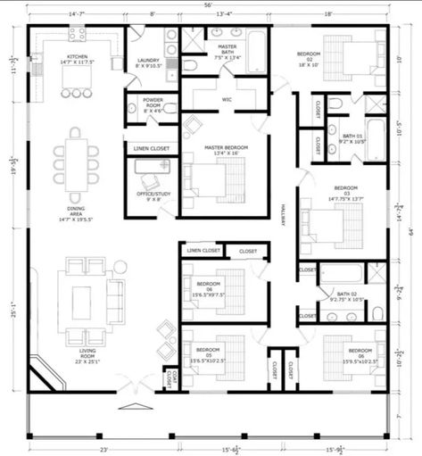 6 Bedroom Barndominium Floor Plans With Pictures & Cost Home Layout Plans 5 Bedroom, Bed And Breakfast Floor Plans Layout, 6 Bedroom Barndominium House Plans, 6-7 Bedroom House Plans, 6 Bedroom Single Story House Plans, Simple 6 Bedroom House Floor Plan, House Layout Plans 5 Bedroom, 7 Bedroom Barndominium, 8 Bedroom Floor Plans