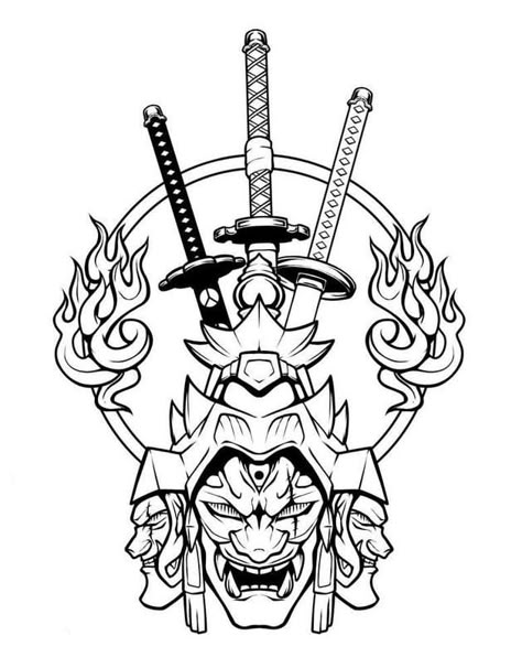 Zoro Tatoos Ideas, Zoro Tattoo Ideas Design, Zoro Shusui Tattoo, Shiki Fujin Tattoo Design, Zoro Skull Logo, One Piece Tattoos, Anime Devil, Asian Tattoos, Tattoo Stencil Outline