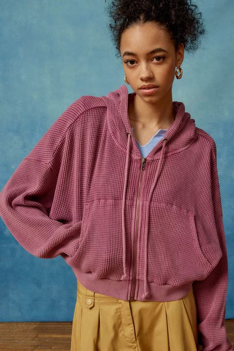 BDG Leah Waffle Knit Zip-Up Hoodie Sweatshirt | Urban Outfitters Summer Things To Buy, Zip Up Hoodie Outfit, Knit Zip Up Hoodie, Urban Outfitters Sweatshirt, Urban Outfitters Flannel, Cute Christmas Pajamas, Burgundy Hoodie, Hoodie Style, Maxi Slip Dress