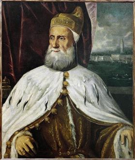 Francesco Donato, (1468-1553), Doge of Venice, in official robes, with Doge's cap (corno), coat with large gold buttons and ermine collar. Second half 16th. Doge Of Venice, Republic Of Venice, Ceremonial Clothing, Family Trees, Medieval Armor, Italian Artist, A Lion, 16th Century, Gold Buttons