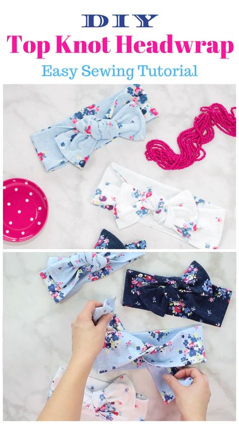 Easy Beginner Top Knot Bow Head Wrap Sewing Tutorial Diy Sy, Headband Diy, Diy Baby Headbands, Knot Bow, Diy Bebe, Diy Tops, Baby Turban, Beginner Sewing Projects Easy, Top Knot Headbands