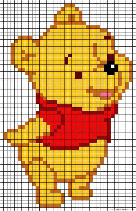 Winnie the Pooh perler bead pattern (maybe transfer to a cross-stitch or rug hooking pattern?) Pola Macrame, Modele Pixel Art, Kandi Cuffs, Apple Pattern, Crochet Graphs, Graph Patterns, Perler Beads Ideas, Pixel Crochet, Rug Hooking Patterns