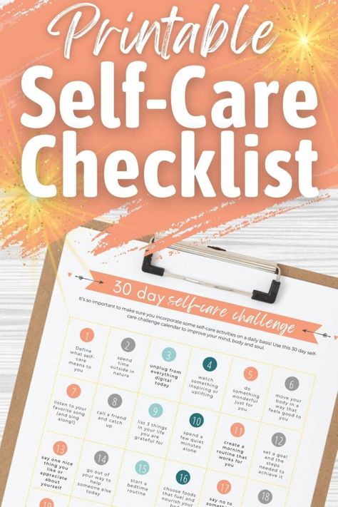 Self-Care Challenge: 30 Days Of Ideas + Printable Checklist - A Radiantly Healthy Life Self Care Day Checklist, Hpa Axis Dysfunction, Selfcare Challenge, 30 Day Self Care Challenge, 30 Day Self Care, Challenge 30 Days, Day Checklist, Adrenal Fatigue Symptoms, Natural Medicine Cabinet