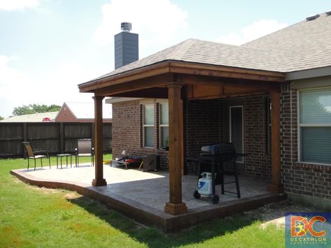 Hip and Ridge Patio Covers Gallery - Highest Quality Waterproof Patio Covers in Da Hip Roof Patio, Porch Roof Ideas, Diy Patio Cover, Craftsman Porch, Patio Addition, Backyard Covered Patios, Covered Patio Design, Porch Life, Cement Patio