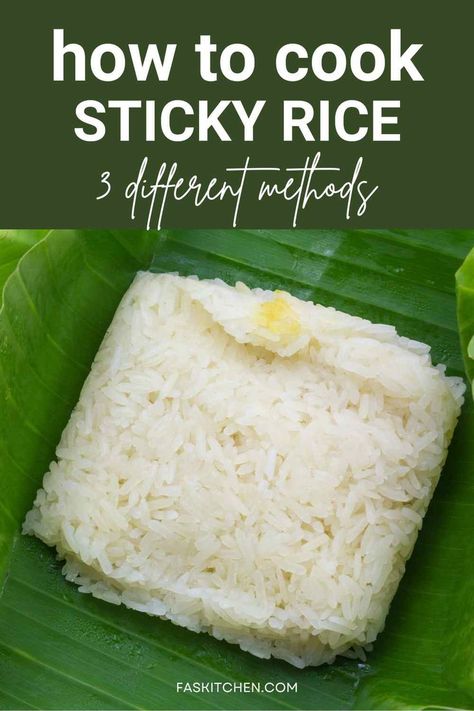 A sticky rice in banana leaf, showcasing its glutinous texture and potential as a versatile ingredient. How To Make Sweet Sticky Rice, How To Cook Glutinous Rice, Sweet Glutinous Rice Recipe, What To Eat With Sticky Rice, How To Make Sticky Rice With Normal Rice, How To Make Rice Sticky, How To Make Sticky Rice For Sushi, How To Cook Sticky Rice, How To Make Sticky Rice On The Stove