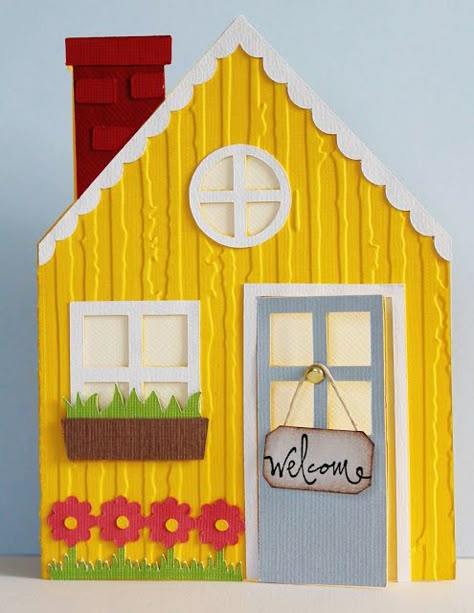 House shaped card House Cards Handmade, New House Cards Handmade, Welcome Card Design, Welcome Card Ideas, Welcome Home Cards, Welcome Cards, House Cards, Housewarming Card, Welcome Card