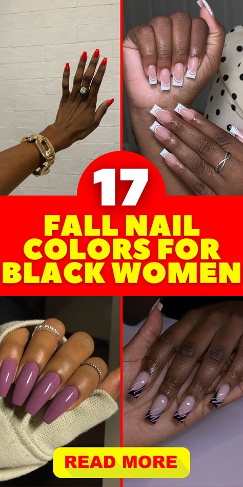 Elevate your nail game this fall with the trendiest nail colors for black women in 2023. Embrace the beauty of autumn with ideas designed specifically for dark skin tones. From vibrant and colorful shades to natural and solid hues, there's a variety of options to suit your preferences. Whether you opt for short nails or experiment with gel polish or acrylic, these nail colors will make a statement. Stay ahead of the trends and showcase your style with the perfect fall nail colors. Nails Design For Black Skin, Nails Design For Dark Skin Tones, Gel Polish For Dark Skin, Black Women Nails Polish Dark Skin, Nails 2023 Trends Black Women, Nails Acrylic For Black Women, Acrylic Nail Designs Black Women, Nail Polish For Dark Skin Tone, Dark Skin Manicure