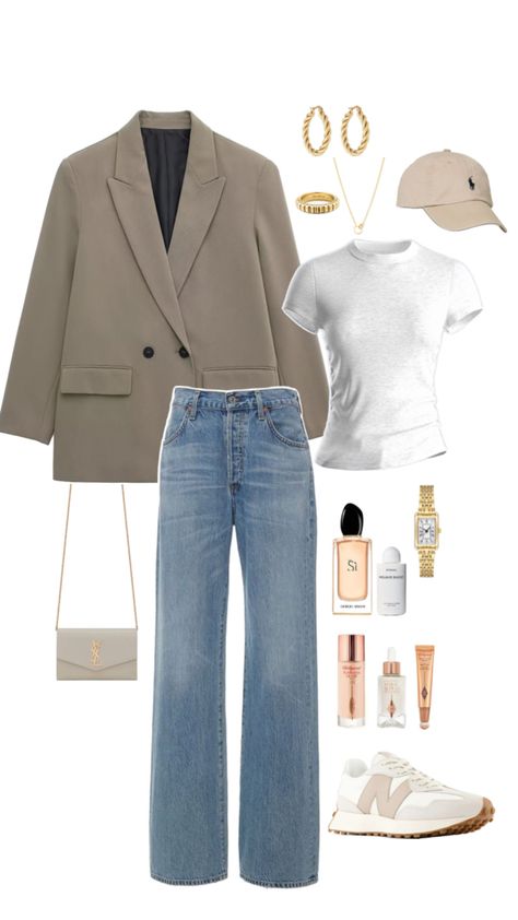 Spring outfit idea, blazer, straight jeans, new balance, Sí parfume, YSL HANDBAG, cap, golden jewells, fashion inspiration, inspo #ad #sponsored #affiliate Blazer - https://amzn.to/3QmX40e jeans - https://amzn.to/44id9u0 T-shirt - https://amzn.to/3JBfQNO Shoes - https://amzn.to/49XsjpZ Cap - https://amzn.to/49Yofpp Bag - https://amzn.to/3JXw0S1 Accessories - https://amzn.to/4aPOCPF https://amzn.to/3JF120O https://amzn.to/3xT1xl8 https://amzn.to/3UaeQ8g https://amzn.to/49Vm5GU Blazer Outfits Oversized, Straight Jeans Outfit Work, Blazer With Shirt Women, How To Style A Blazer Women, Outfit With Straight Jeans, Oversized Blazer With Jeans, Business Casual Oversized Blazer, Strait Jeans Outfit, Jeans With Blazers Women