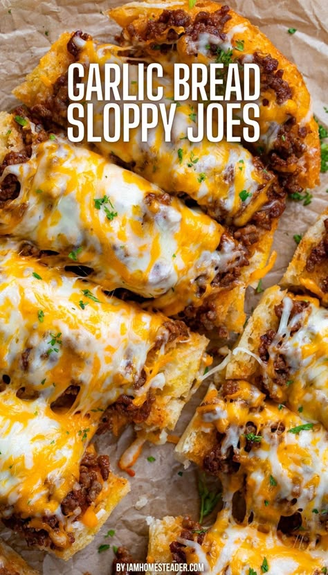 A loaf of Garlic Bread Sloppy Joes, sliced and resting on a piece of parchment paper. Garlic Bread Sloppy Joes, Fat Pants, Classic Sandwich, Sloppy Joes Recipe, Beef Casserole Recipes, Sloppy Joe, Italian Bread, Beef Recipes Easy, Easy Casserole Recipes