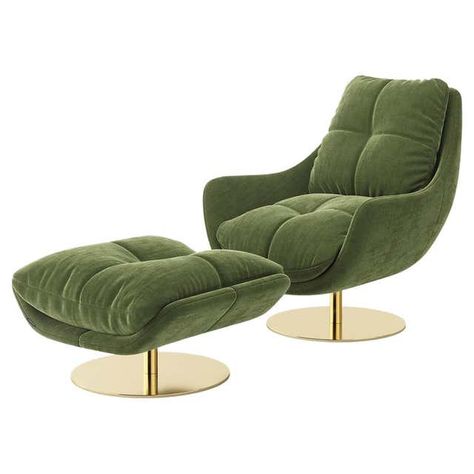 Copper Living Room, Modern Swivel Chair, Armchair With Ottoman, Green Armchair, Contemporary Armchair, Relaxation Room, Comfortable Bedroom, Foot Stool, Modern Armchair