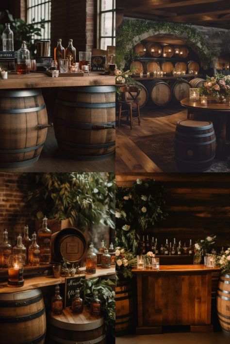 Rustic Pub Wedding, Whiskey Event Decor, Whiskey Bar At Wedding, Bourbon Tasting Decor, Whiskey Bridal Shower Ideas, Whiskey And Wine Wedding, Whiskey Wedding Theme, Bluegrass And Bourbon Party, Bourbon Themed Wedding