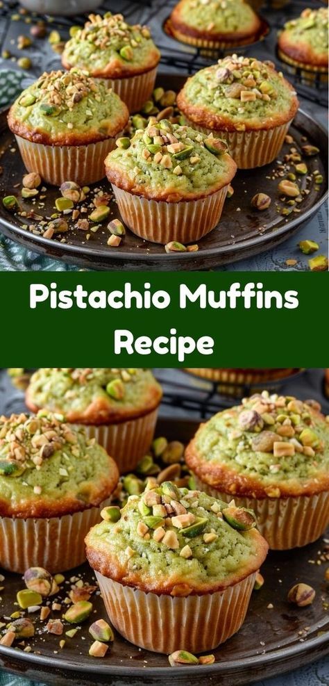 "Simple pistachio muffins recipe, perfect for breakfast or a quick snack. Enjoy these nutty and soft treats!" Breakfast Muffins Egg, Pistachio Muffins Recipe, Pistachio Crumble, Holiday Recipes Christmas Desserts, Pistachio Muffins, Christmas Main Dishes, Cinnamon Roll Muffins, Vanilla Muffins, Pistachio Recipes