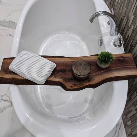 Loon Peak® Aiedan Freestanding Bath Caddy & Reviews | Wayfair Bathtub Board, Wood Bath Tray, Wood Bathtub, Tub Tray, Cats Paw, Bath Board, Bath Caddies, Rustic Bath, Walnut Live Edge