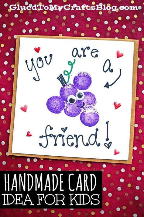 #gluedtomycrafts DIY You Are A "Grape" Friend - Card Kid Craft Idea Friends Projects Preschool, Handmade Valentine Cards For Kids Toddlers, Friends Craft Preschool, My Friends Crafts For Toddlers, Pre K Friendship Crafts, Friendship Arts And Crafts Preschool, Friendship Projects For Toddlers, Friendship Activities Preschool Crafts, Friends Crafts For Toddlers