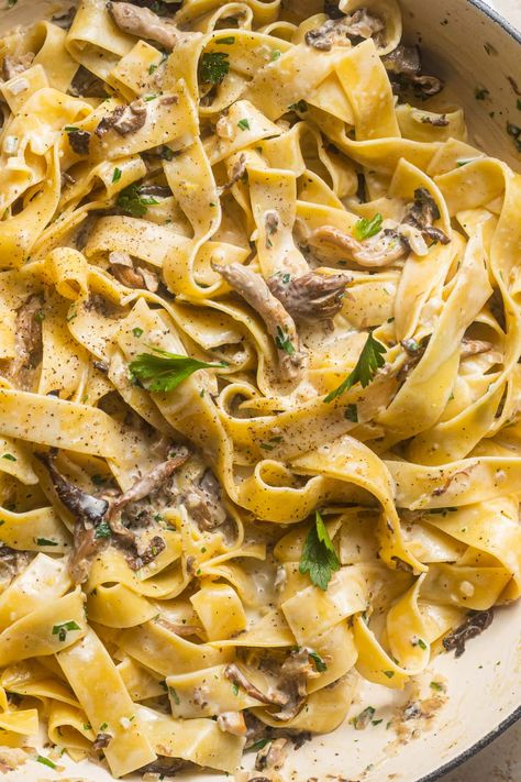 Creamy Mushroom Pappardelle, Pappardelle Pasta Sauce, Pappardelle With Mushrooms, Pepperdella Pasta Recipe, Mushroom Parpadelle Recipes, Mushroom Pappardelle Pasta, Creamy Pappardelle Recipes, Paparadelle Recipes Mushroom, Chicken Pappardelle Recipes