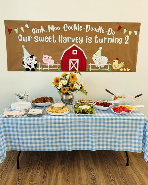 My favorite banners are the ones I design and create for my friends’ kids! And this one was SO FUN to make😍 Happy Birthday to sweet little Harvey! 🐮🐷🐔#handpaintedsigns #birthdaybanners #birthdayparty #birthdaypartydecor #farmbirthdayparty #farmparty #secondbirthday Farmer 2nd Birthday, Farm Animal Bday Party Ideas, Farm Party 2nd Birthday, Barnyard Party Activities, Barnyard 2nd Birthday Party Boy, Barnyard Bash Birthday Party, 2nd Birthday Party Farm Theme, Old Mcdonald Party, Farm Animal Birthday Party Ideas