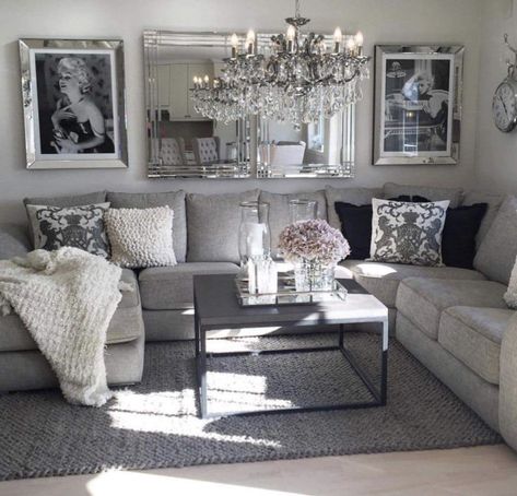 Black White And Grey Living Room, Grey And Pink Living Room, Silver Living Room, Gray Living Room Design, Casa Disney, Glam Living Room, Black Living Room, Pink Living Room, White Living