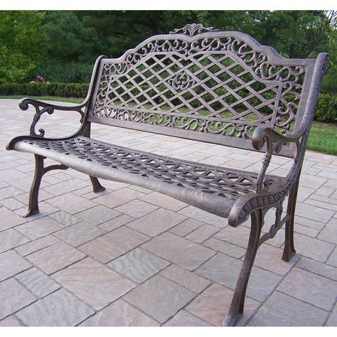 Outdoor Oakland Living Ornamental High Back Bench - 2101-AB Bench Planter, High Back Bench, Wrought Iron Bench, Outdoor Bench Seating, Metal Garden Benches, Settee Bench, Bench Dining, Patio Benches, Iron Bench