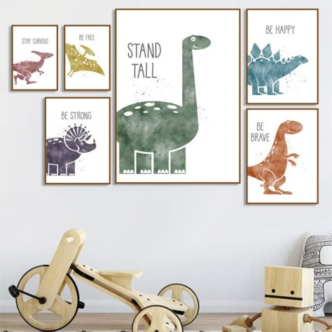 Triceratops Pterosaur Cartoon Dinosaur Wall Art Canvas Painting Nordic Posters And Prints Wall Pictures For Kids Room Decor _ - AliExpress Mobile Dino Kids Room, Triceratops Watercolor, Painting For Kids Room, Kids Room Painting, Dinosaur Kids Room, Dino Room, Watercolor Cartoon, Dinosaur Room Decor, Dinosaur Bedroom