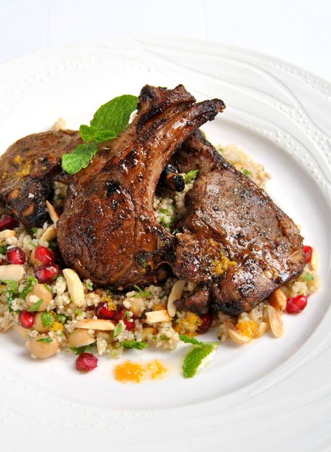 Moroccan-Spiced Lamb Chops with Citrus Couscous Salad | Scrumptious South Africa Lamb Tagine, Lamb Chop Recipes, Moroccan Recipes, Moroccan Dishes, Lamb Chop, South African Food, Leg Of Lamb, Lamb Dishes, Couscous Recipes