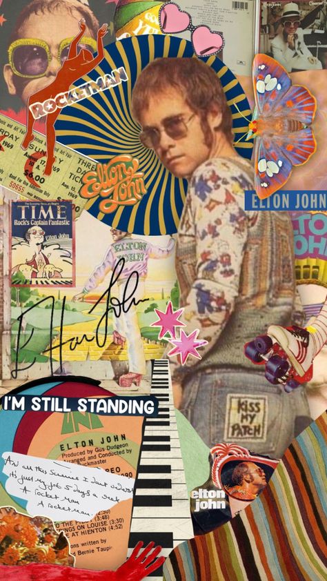 Elton John Inspired Tattoos, Captain Fantastic Elton John, Elton John Aesthetic, Elton John Art, John Aesthetic, Your Song Elton John, 70's Aesthetic, 70s Wallpaper, Goodbye Yellow Brick Road