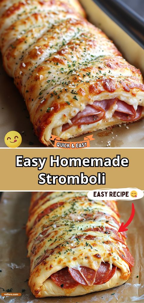 Homemade Stromboli Italian Pizza Rolls, Wraps Recipes Italian, Ham Cheese Stromboli, Easy Italian Stromboli, Dinner Roll Ups, Ham And Pepperoni Stromboli, Stromboli Dough Recipe Homemade, Baking Recipes Lunch, Homemade Stromboli With Pizza Dough