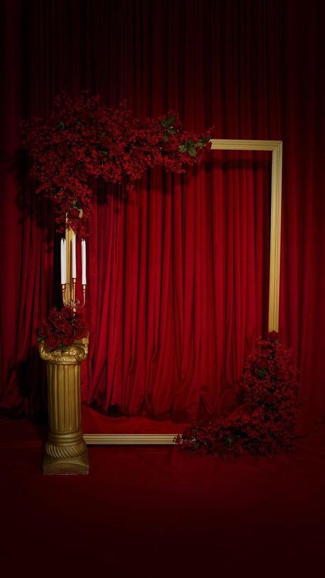 Studio 39 | Rentable Studio for Creators & Photographers | Isn’t she lovely 🥀 Oversized gold frame with red florals & red velvet curtains .. #contentcreator #Contentstudio #Inlandempire… | Instagram Red Velvet Drapes, Valentines Photo Booth, Red Velvet Curtains, Red Party Decorations, Valentines Photoshoot, Valentine Backdrop, Christmas Booth, Outdoor Christmas Decoration Ideas, Valentine Photo Shoot