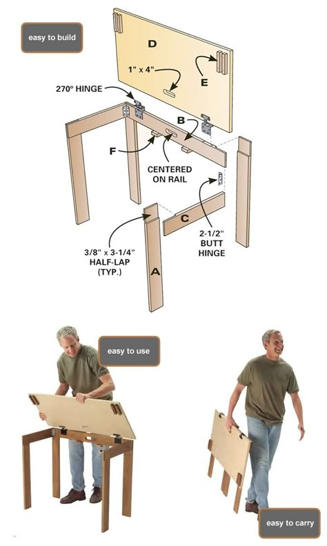 Good project, a portable table #DIY Mail Organizer Wall, Wood Crafting Tools, Woodworking Magazine, Popular Woodworking, Diy Holz, Portable Table, Beginner Woodworking Projects, Wood Plans, Woodworking Jigs