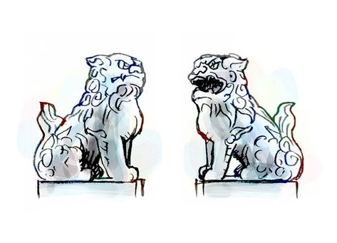 Komainu Statue, Komainu Art, Shisa Dog Tattoo, Komainu Tattoo, Chinese Dog, Design Japonais, Fu Dog, Kids Art Class, Different Art Styles