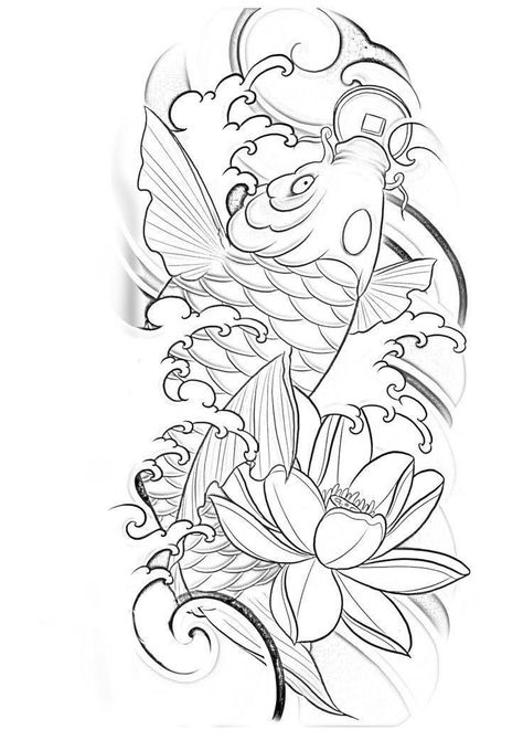 ငါးကြင်း Tattoo Black, ငါးကြင်း Tattoo, Koi Fish Tattoo Outline, Koi Fish Tattoo Drawing, Black Koi Tattoo, Japanese Tattoo Stencil, Koi Stencil, Tatto Koi, Koi Fish Drawing Tattoo