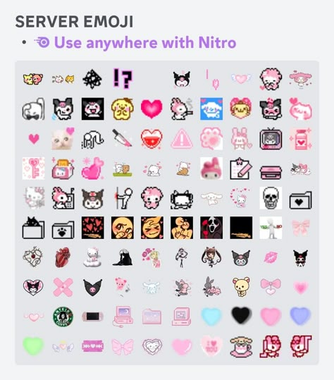 Cute Discord Server Emojis, Sanrio Discord Emoji, Pixel Emojis Discord, Sanrio Emojis For Discord, Pink Discord Emojis, Stickers For Discord Servers, Cute Discord Server Icons, Animated Emojis Discord, Discord Pink Icon