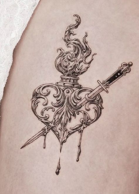 The Lover Tattoo, Baroque Tattoos, Rococo Tattoo, Victorian Tattoos, Mistletoe Tattoo, Ornate Tattoo, Baroque Tattoo, Sacred Heart Tattoos, Filigree Tattoo