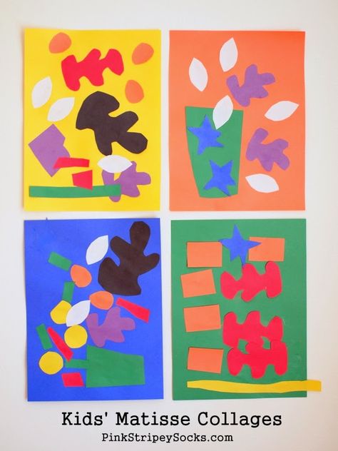 Pink Stripey Socks: Kids' Matisse Inspired Collages Matisse Art Project, Kunst Collages, Matisse Inspired, Elementary Art Projects, Artists For Kids, Matisse Art, Mom Art, Kindergarten Art, Art Lessons Elementary